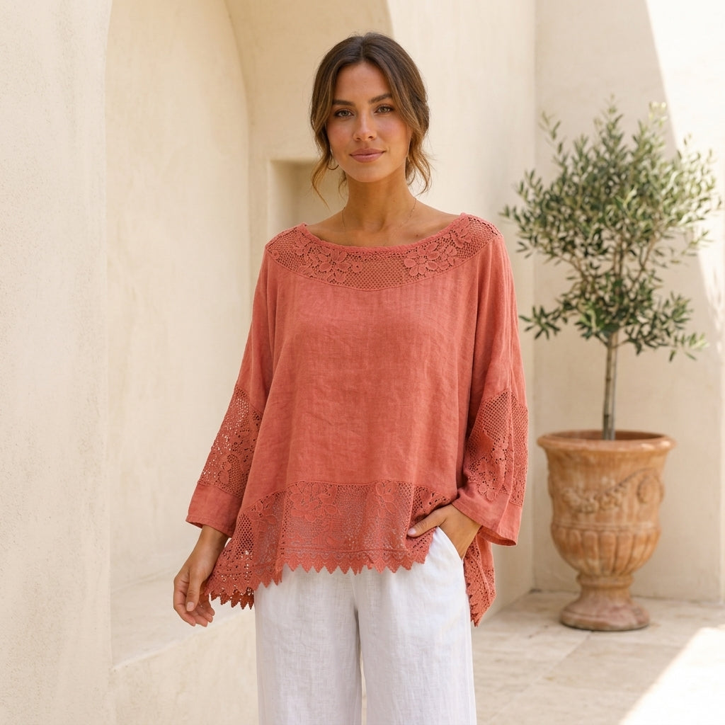 Vera May pomegranate Italian linen top 6912