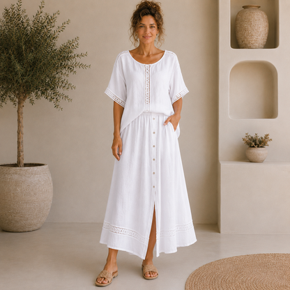 Vera May white Italian linen co-ord set 6952