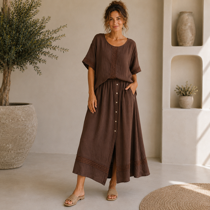 Vera May chocolate Italian linen co-ord set 6952
