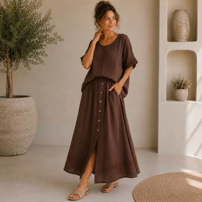 Vera May chocolate Italian linen co-ord set 6952
