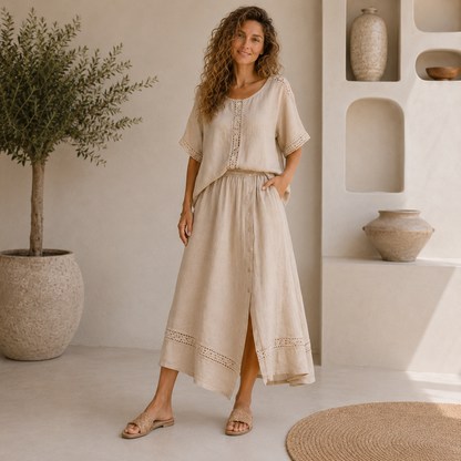 Vera May Italian Linen Sand Co-ord Set 6952/6953 | Women's Linen Set Australia