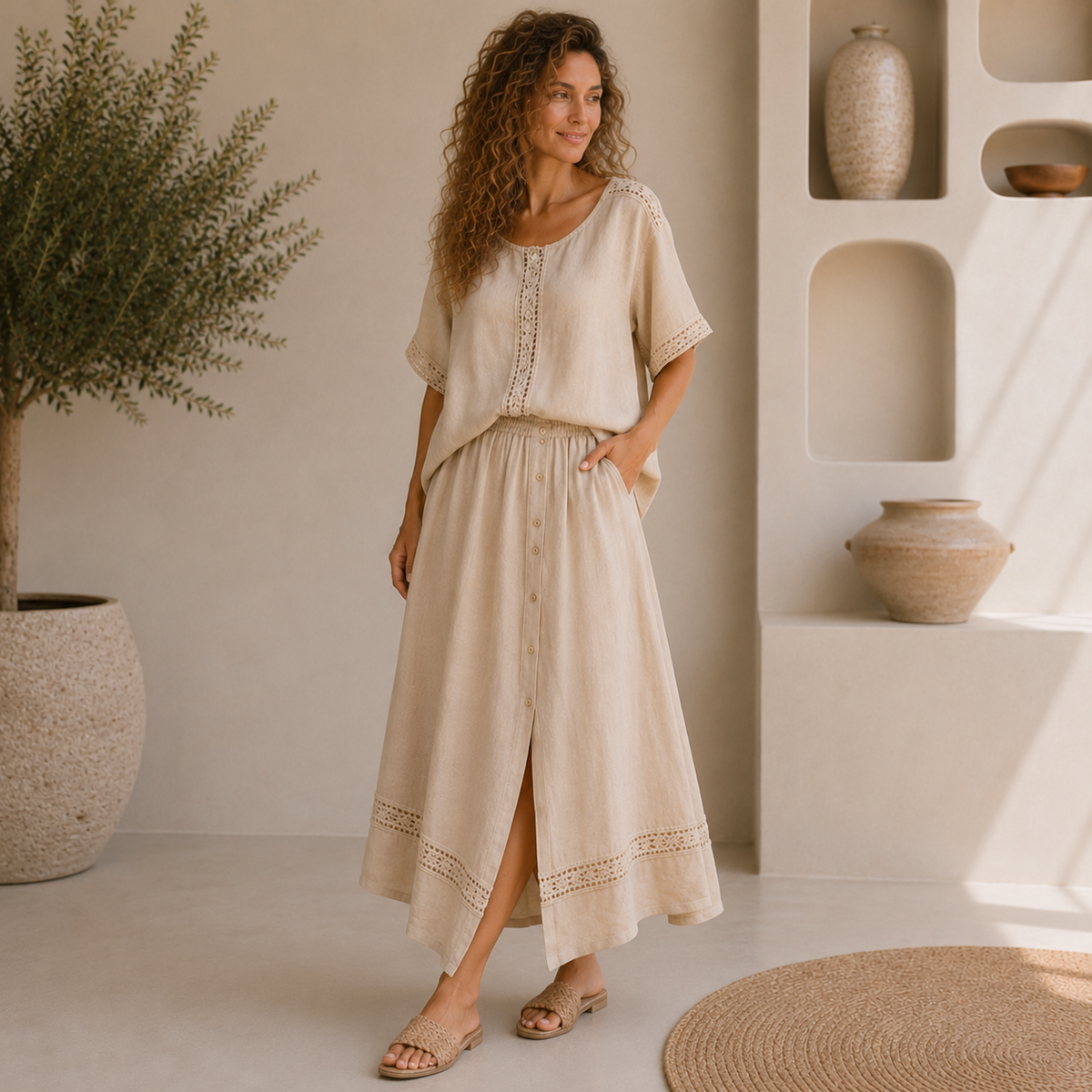 Vera May sand Italian linen co-ord set 6952