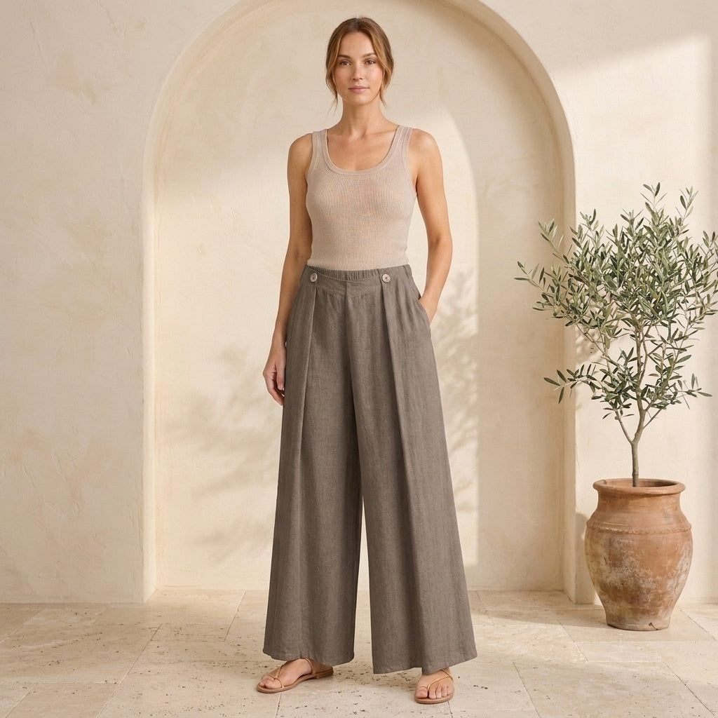 Vera May taupe Italian linen pants 6978
