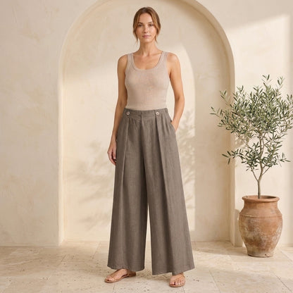 Vera May taupe Italian linen pants 6978