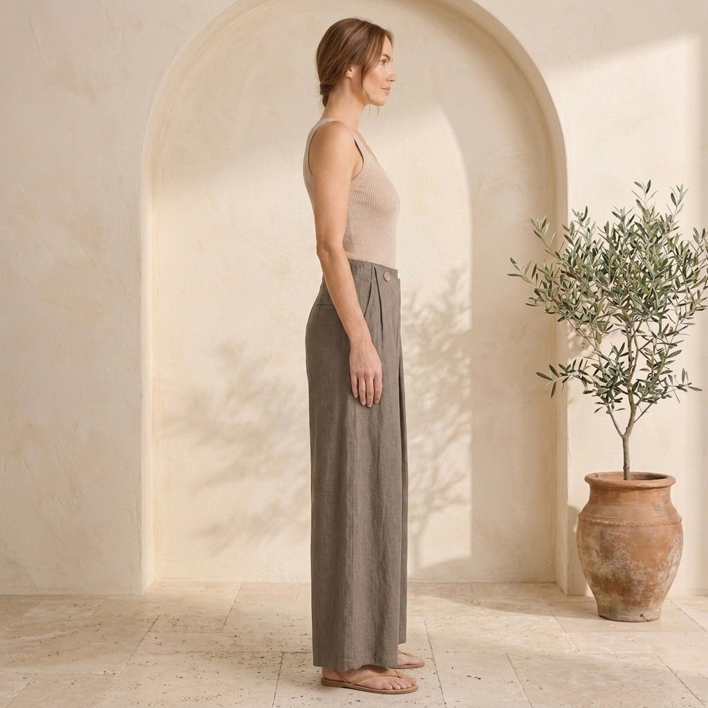 Vera May taupe Italian linen pants 6978