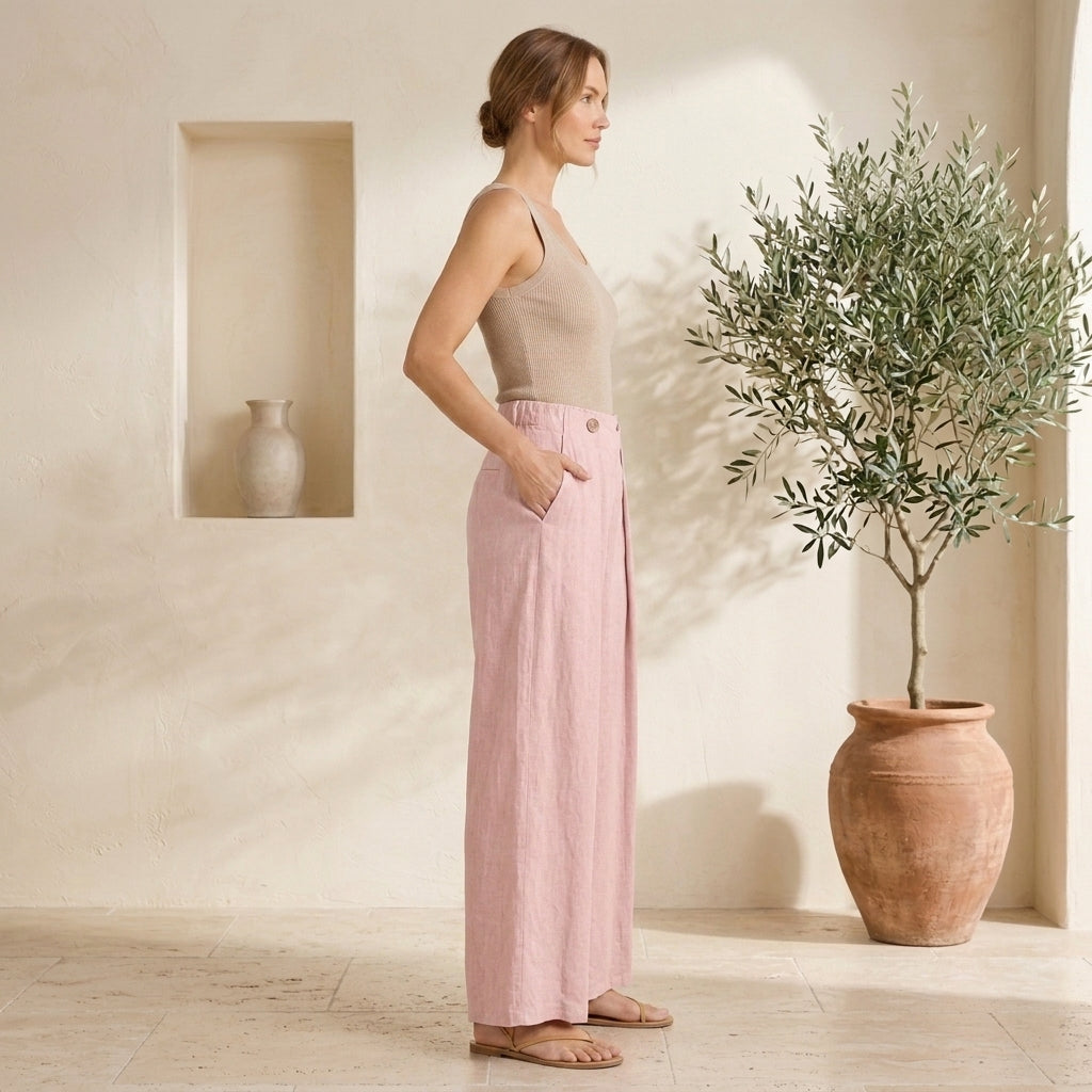 Vera May rose Italian linen pants 6978