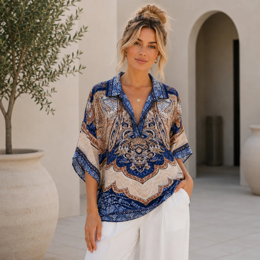 Vera May blue Italian viscose top 6984A