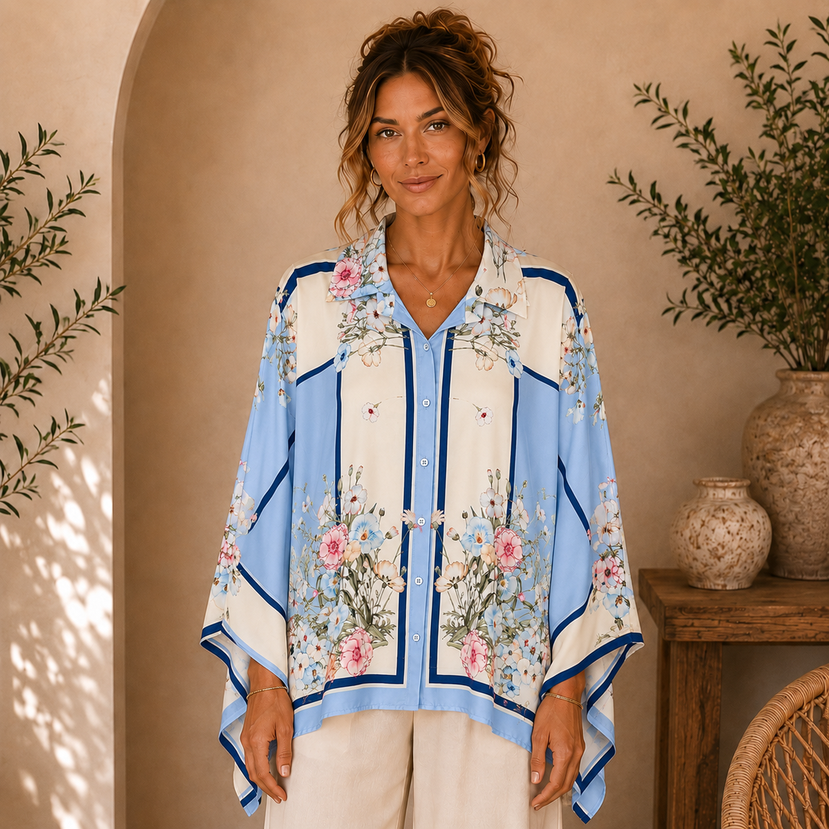 Vera May sky blue Italian viscose top 6986B