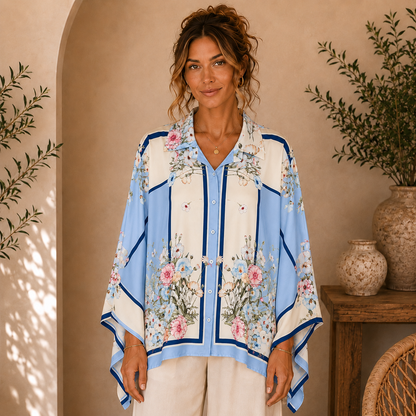 Vera May sky blue Italian viscose top 6986B