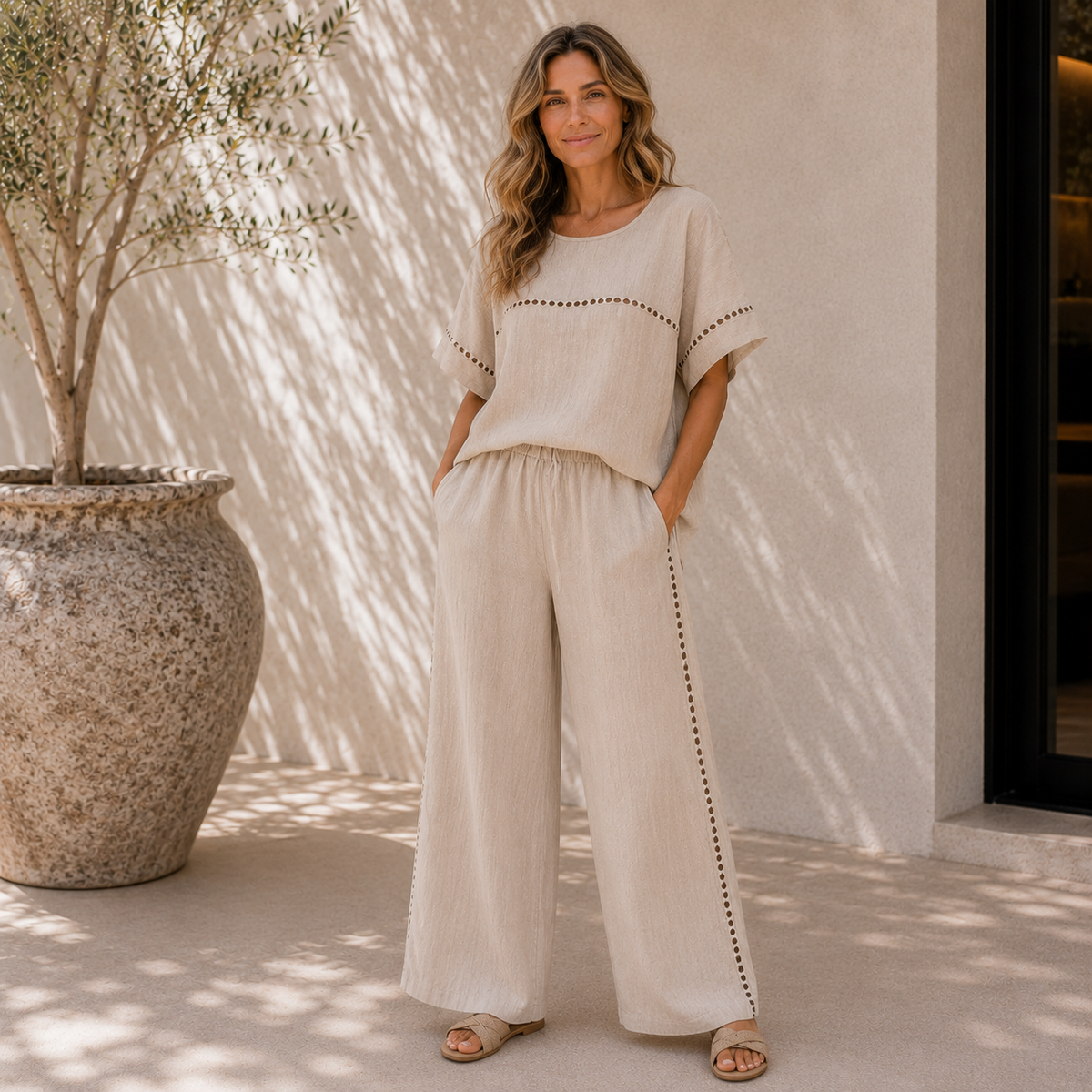Vera May sand Italian linen co-ord set 6997/6998