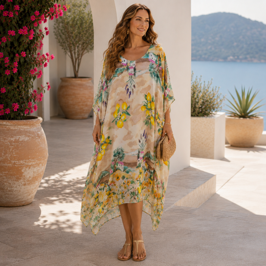 Vera May beige Italian silk dress 8571-3