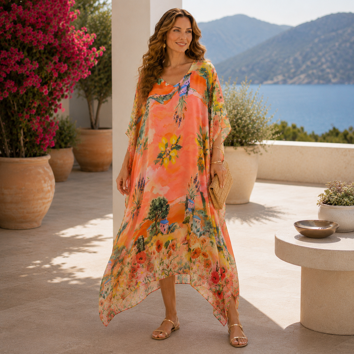 Vera May coral Italian silk dress 8571-3