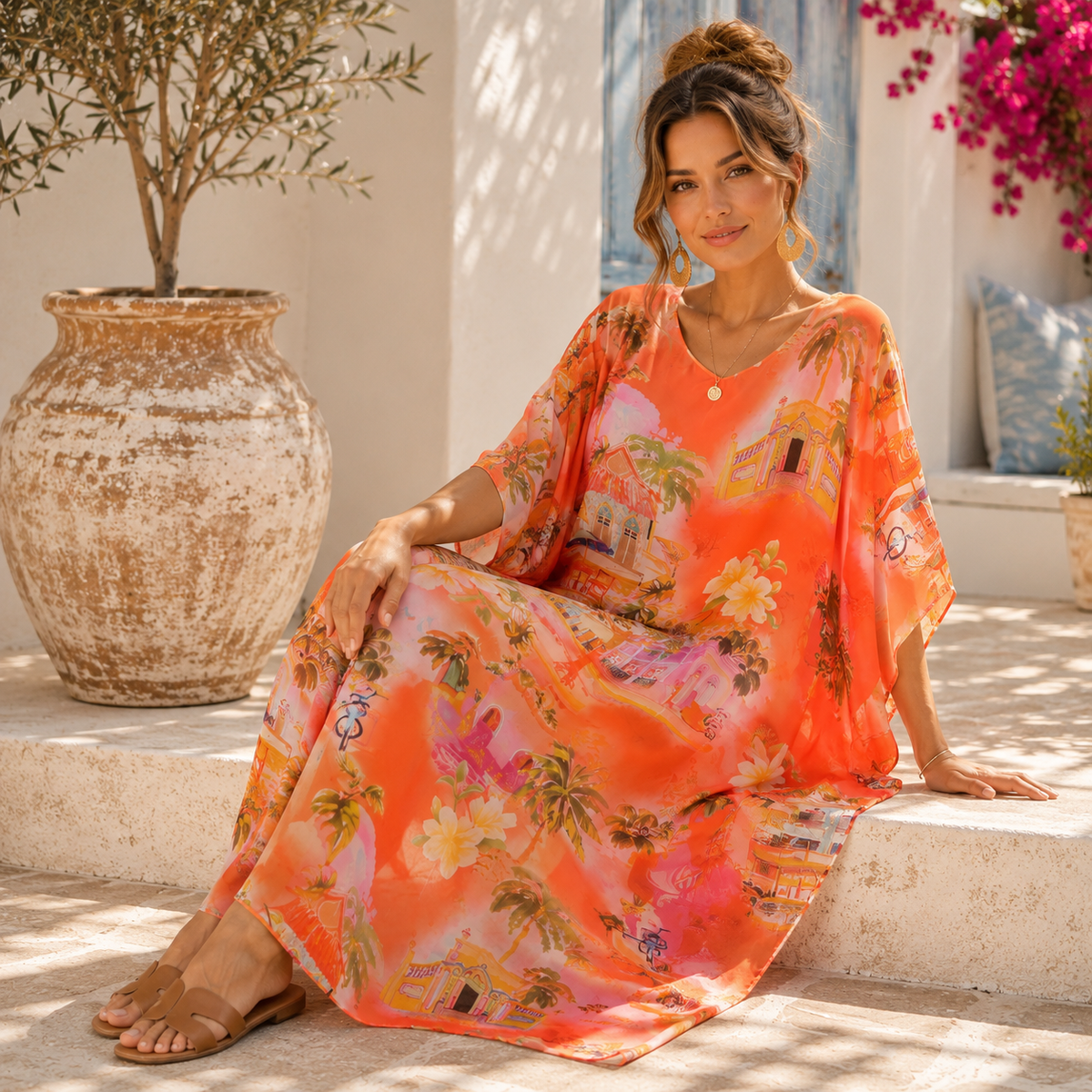 Vera May coral Italian silk dress 8571-4