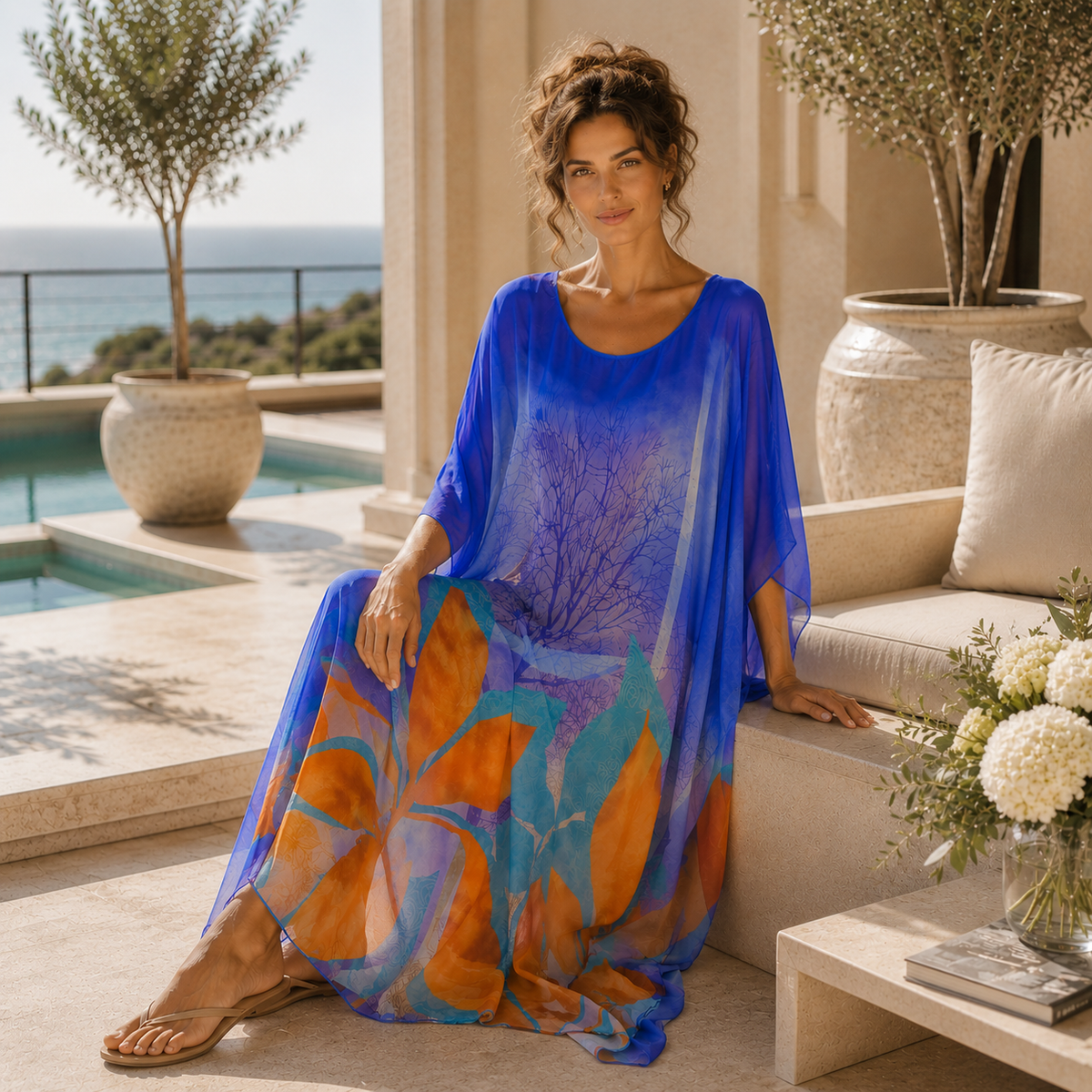 Vera May blue Italian silk dress 8571-1