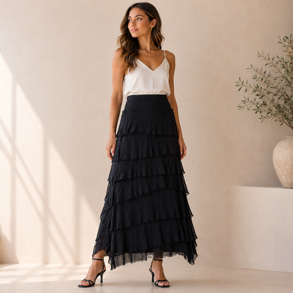 VERA MAY BLACK ITALIAN SILK SKIRT 9608