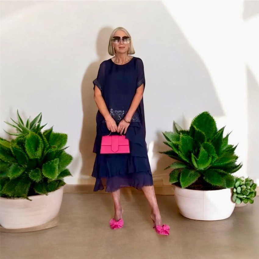 VERA MAY NAVY ITALIAN SILK TOP 16112