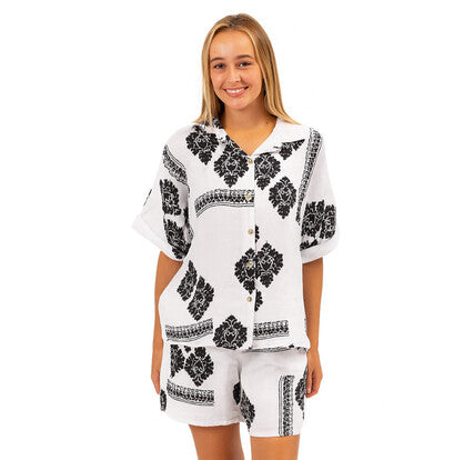 6397 BLACK ITALIAN LINEN TOP