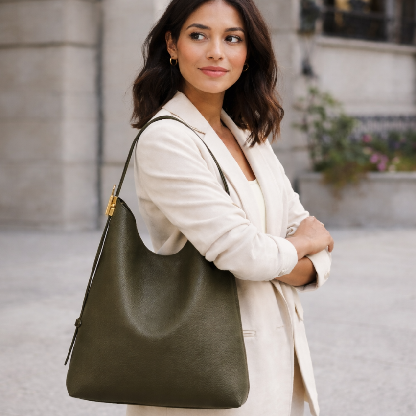 Vera May Bria Olive Grn vegan handbag