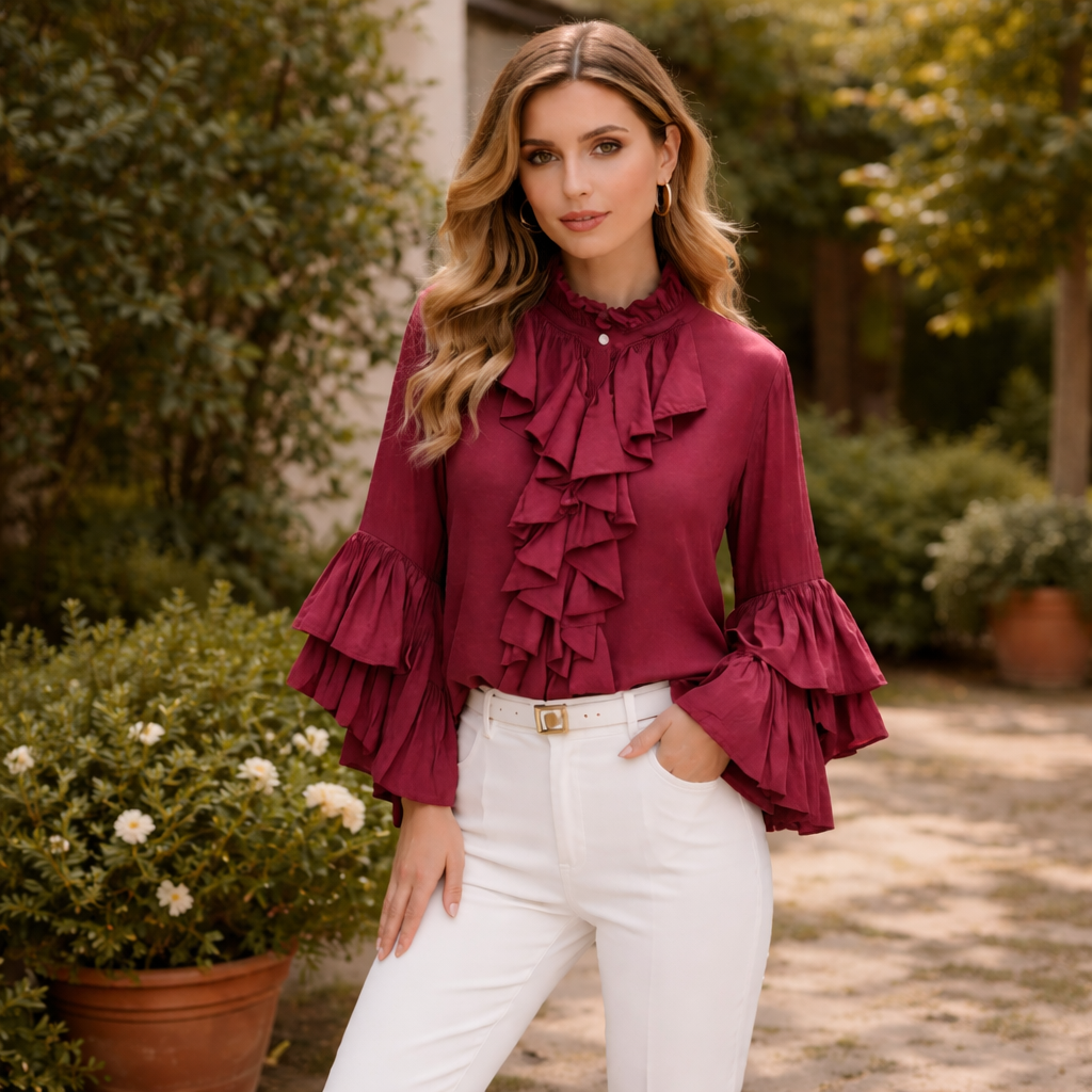 6788 Vera May Italian Cotton Frill Top- One Size