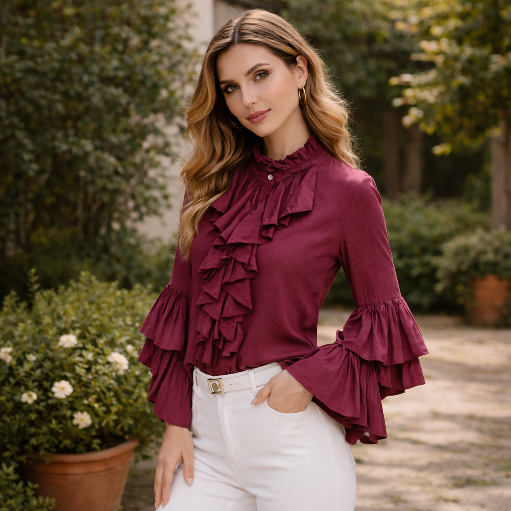 6788 Vera May Italian Cotton Frill Top- One Size