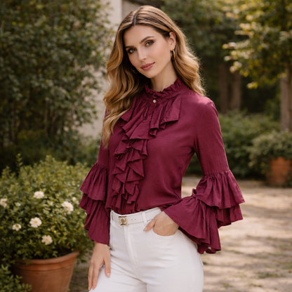 6788 Vera May Italian Cotton Frill Top- One Size