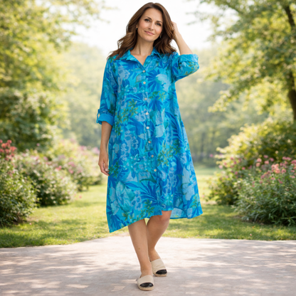 VERA MAY ITALIAN LINEN TURQUISE DRESS 6041
