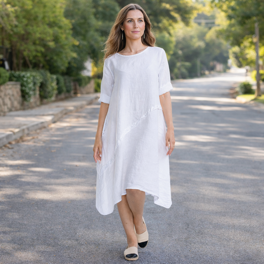 6031 WHITE ITALIAN LINEN DRESS