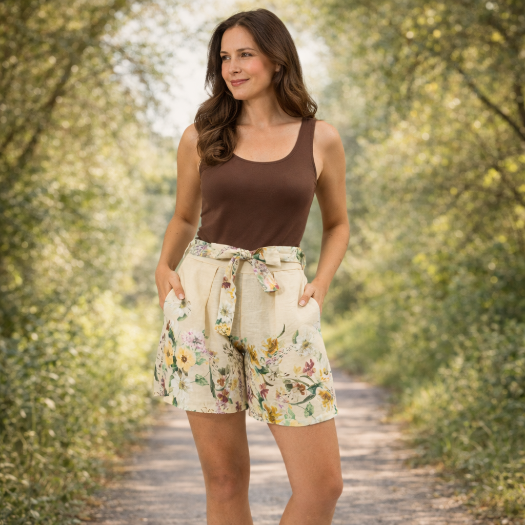 VERA MAY ITALIAN LINEN LEMON FLORAL SHORT 6411