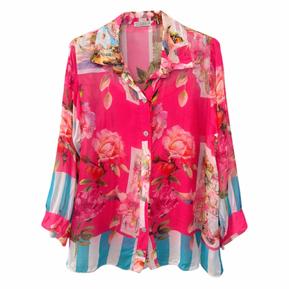 Vera May Italian Silk Blouse Fuxia Pink 2843A
