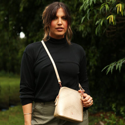 VERA MAY DAYNA GOLD VEGAN LEATHER HANDBAG