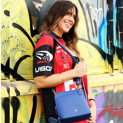 VERA MAY DAYNA NAVY VEGAN LEATHER HANDBAG