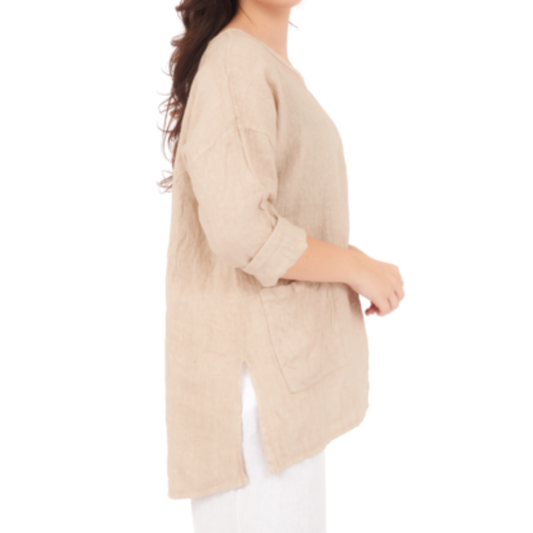 6669 ECRU ITALIAN LINEN TOP