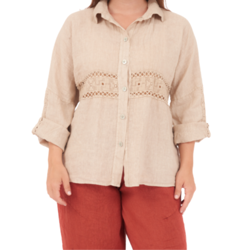 6673 ECRU ITALIAN LINEN TOP
