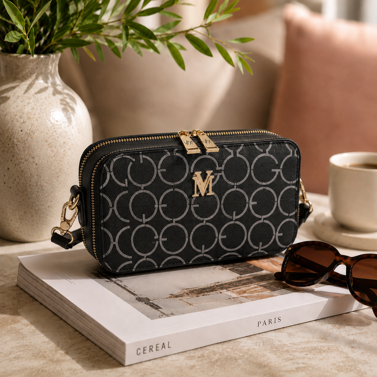 VERA MAY GLORIA BLACK VEGAN LEATHER HANDBAG