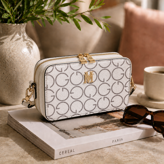 VERA MAY GLORIA WHITE/GREY VEGAN LEATHER HANDBAG