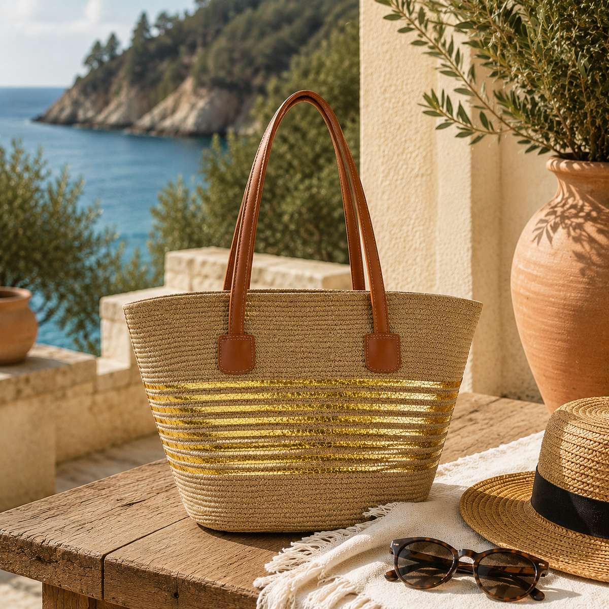VERA MAY NOOSA KHAKI BEACH BAG