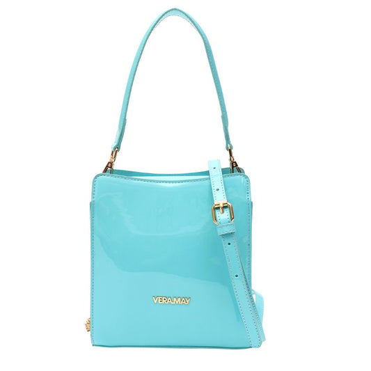 VERA MAY LEWIN BLUE SHINY PATENT VEGAN LEATHER HANDBAG