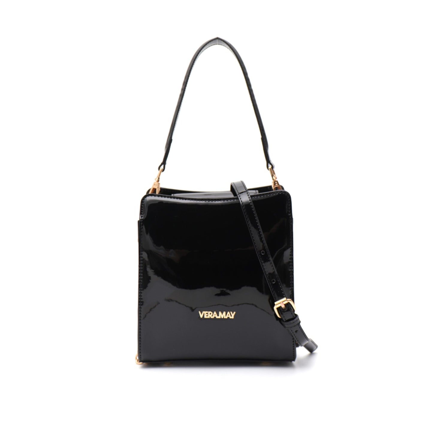 VERA MAY LEWIN BLACK SHINY PATENT VEGAN LEATHER HANDBAG