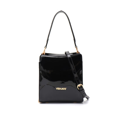 VERA MAY LEWIN BLACK SHINY PATENT VEGAN LEATHER HANDBAG