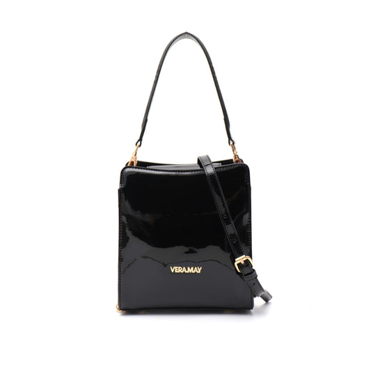 VERA MAY LEWIN BLACK SHINY PATENT VEGAN LEATHER HANDBAG