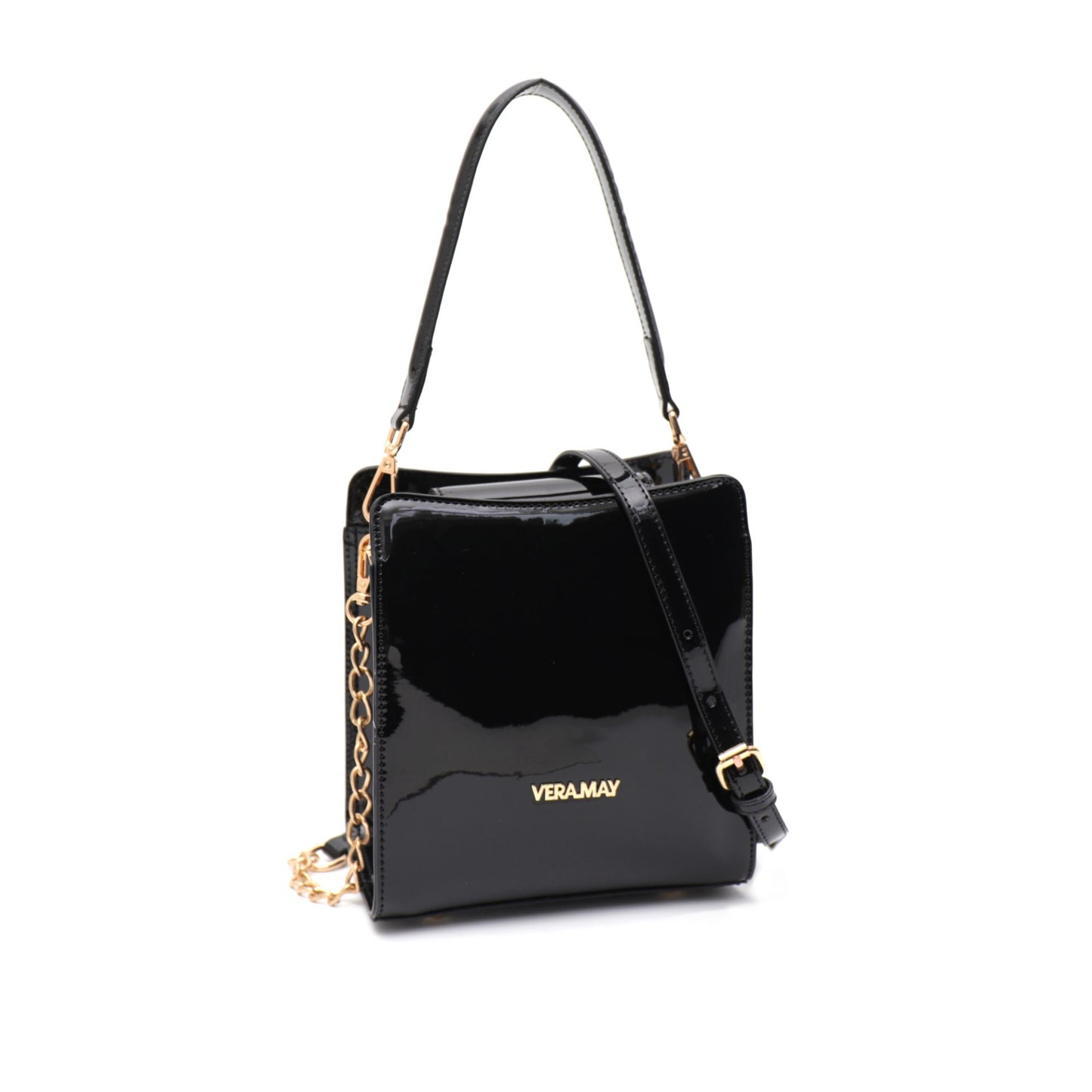 VERA MAY LEWIN BLACK SHINY PATENT VEGAN LEATHER HANDBAG
