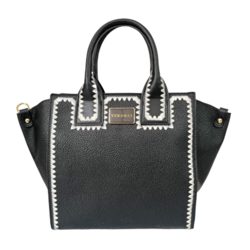 VERA MAY MIRA BLACK VEGAN LEATHER HANDBAG