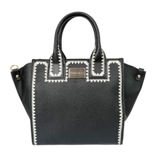 VERA MAY MIRA BLACK VEGAN LEATHER HANDBAG