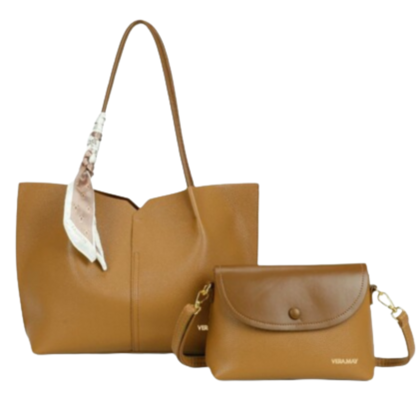 VERA MAY PAGE TAN SET OF 2 VEGAN FASHION HANDBAG