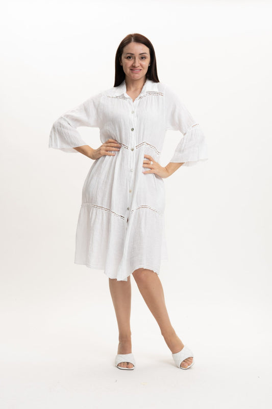 Vera May Italian Linen White Dress 2864