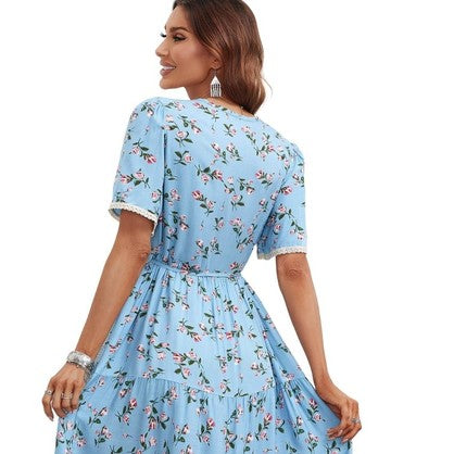 Boho Vera May Blue Floral Dress SCJM014