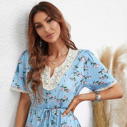 Boho Vera May Blue Floral Dress SCJM014