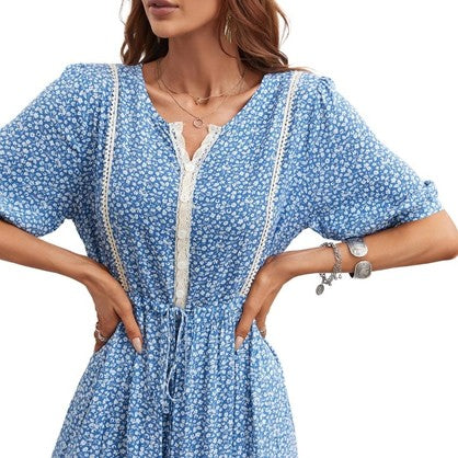 Boho Vera May Floral Blue Dress SCJM042