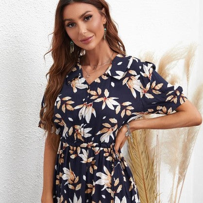 Boho Vera May Floral Navy Dress SCJM050