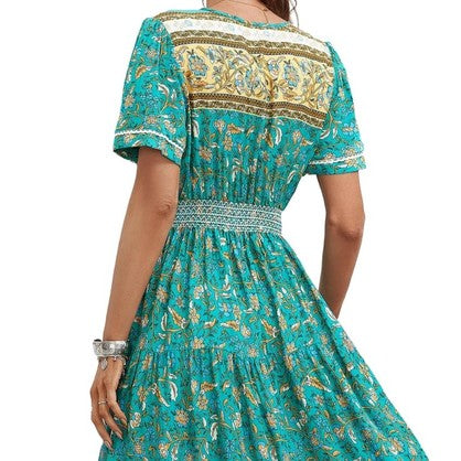 Boho Vera May Floral Green Dress SCJM051